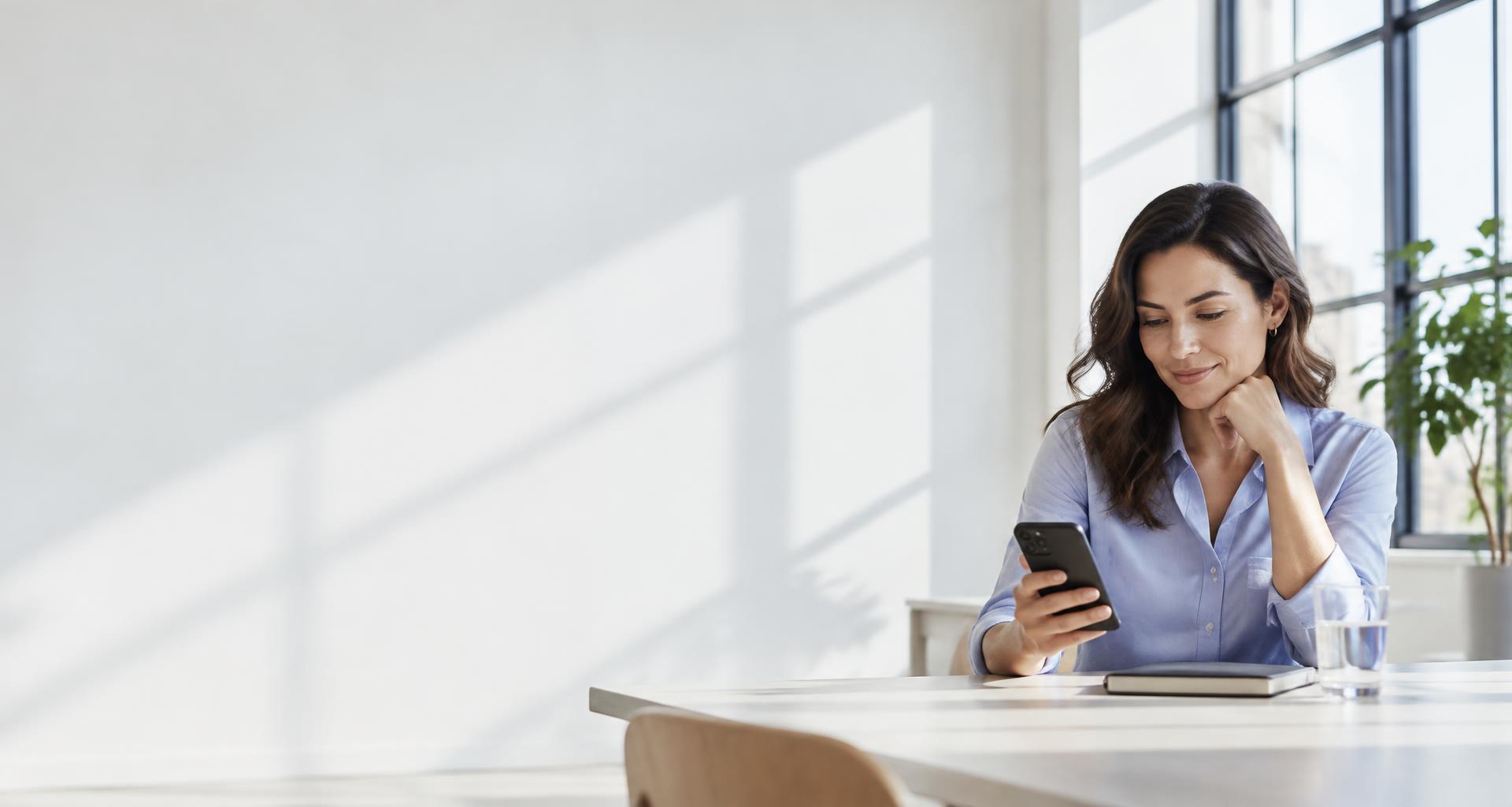 A working adult taking a quiet moment to study on her phone